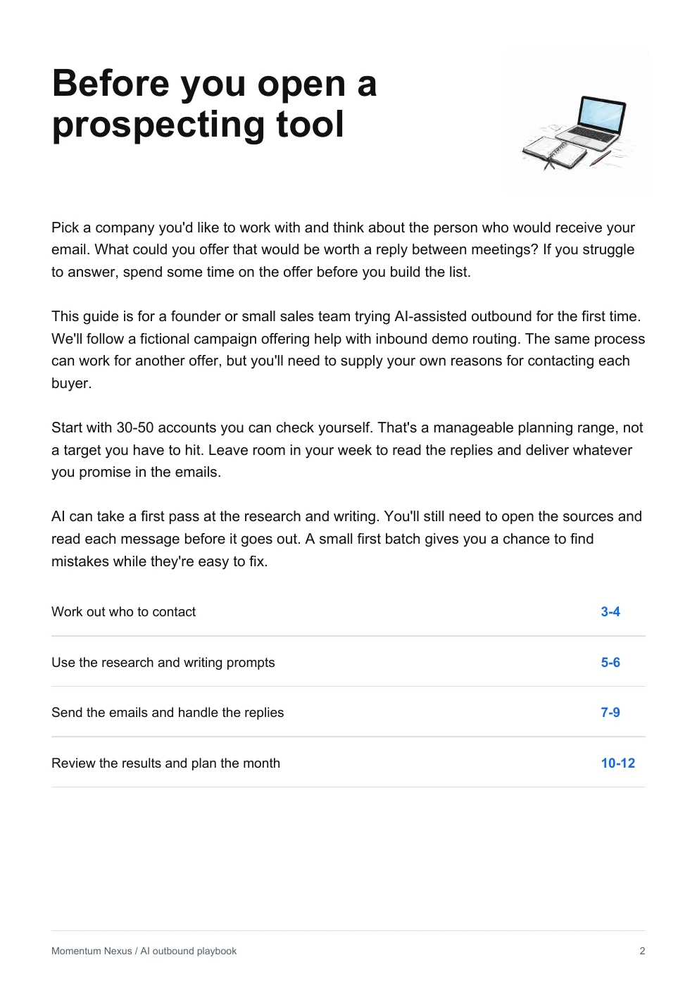 Second page of the playbook: Before you open a prospecting tool